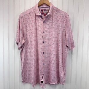 7 Downie St Button Up Shirt Mens XL Pink Blue Geometric Floral Short Sleeve Prep